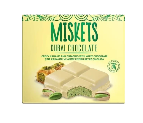 MISKETS – DUBAI CHOCOLATE WHITE CON KADAYIF CROCCANTE E PISTACCHIO – 100G