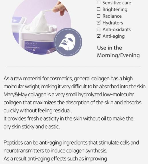 MARY & MAY COLLAGEN AND PEPTID VITAL MASK 30 MASCHERE 400G