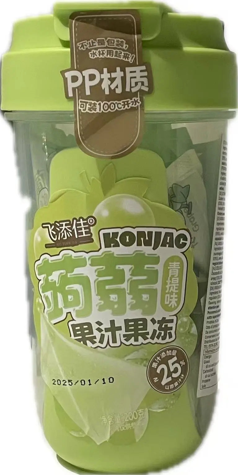 FEITIANJIA -GELATINA DI KONJAC IN BARATTOLO FRUTTATA AL GUSTO DIUVA VERDE- 200G feitianjia