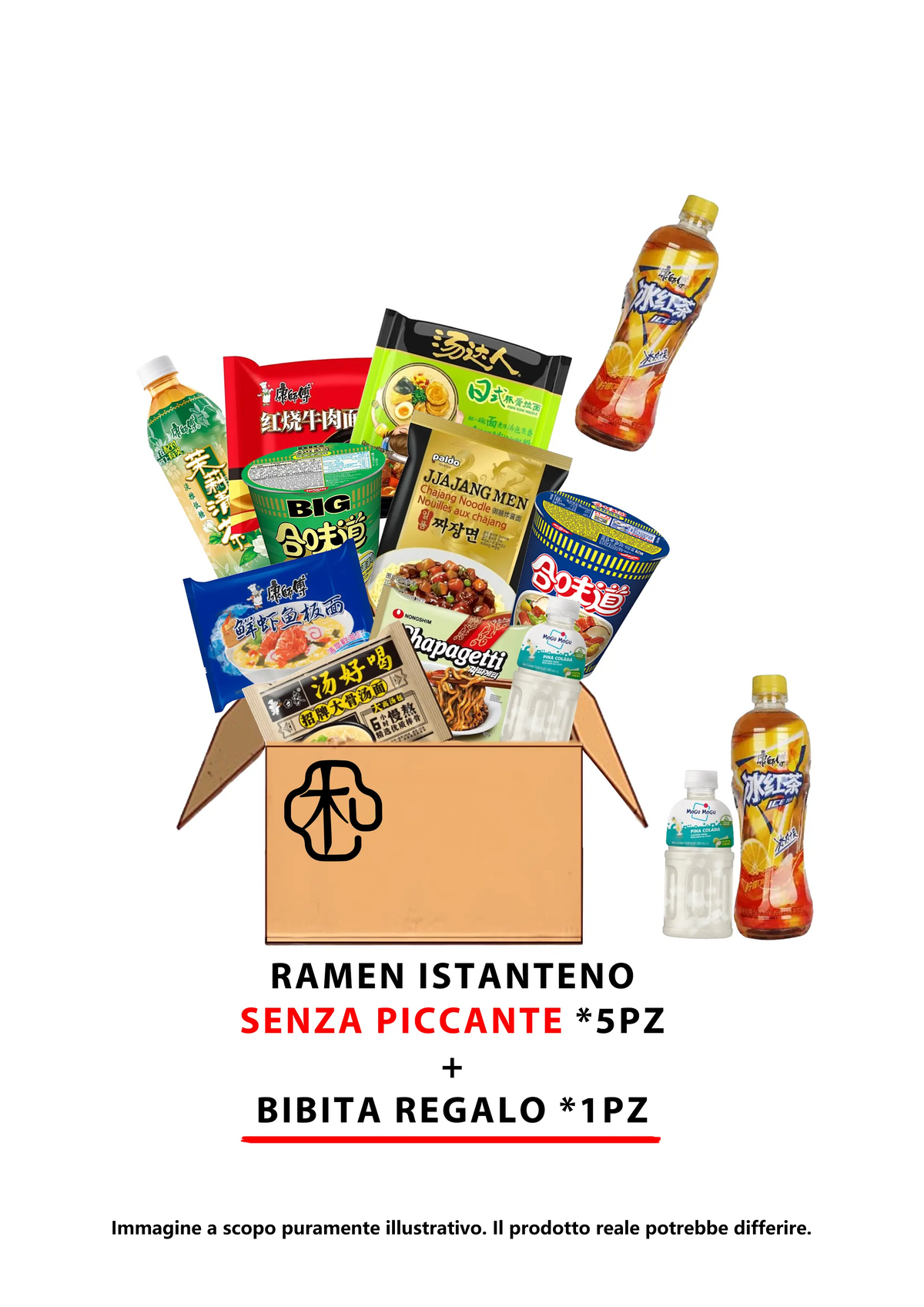 BOX DI NOODLES ISTANTANEI A SORPRESA – 5 PEZZI + 1 BIBITA IN OMAGGIO Mood Market