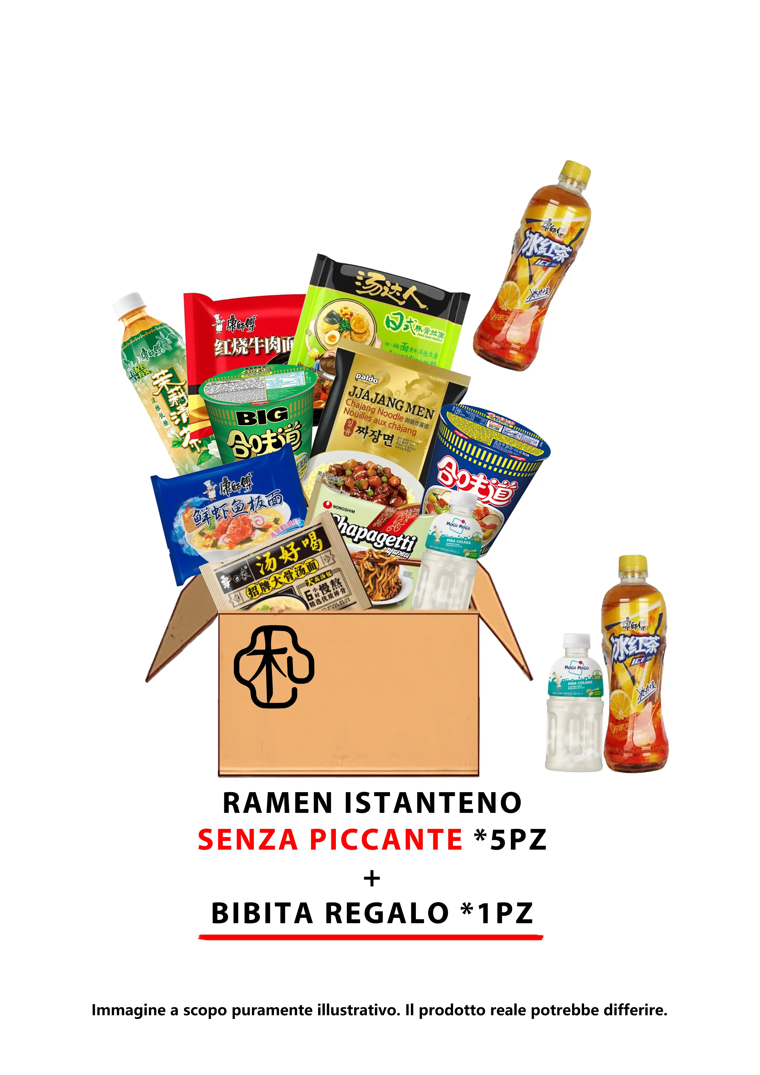 BOX DI NOODLES ISTANTANEI A SORPRESA – 5 PEZZI + 1 BIBITA IN OMAGGIO Mood Market