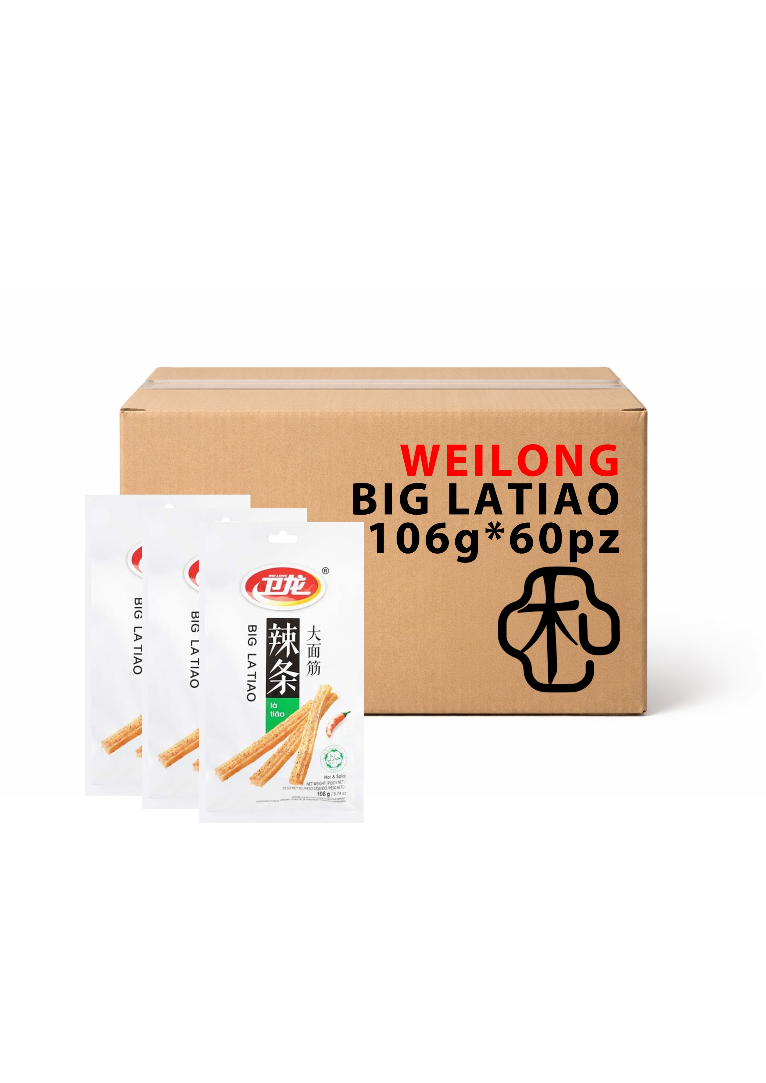 WEILONG – BIG LATIAO SPICY WHEAT SNACK HALAL - 106G*60PCS