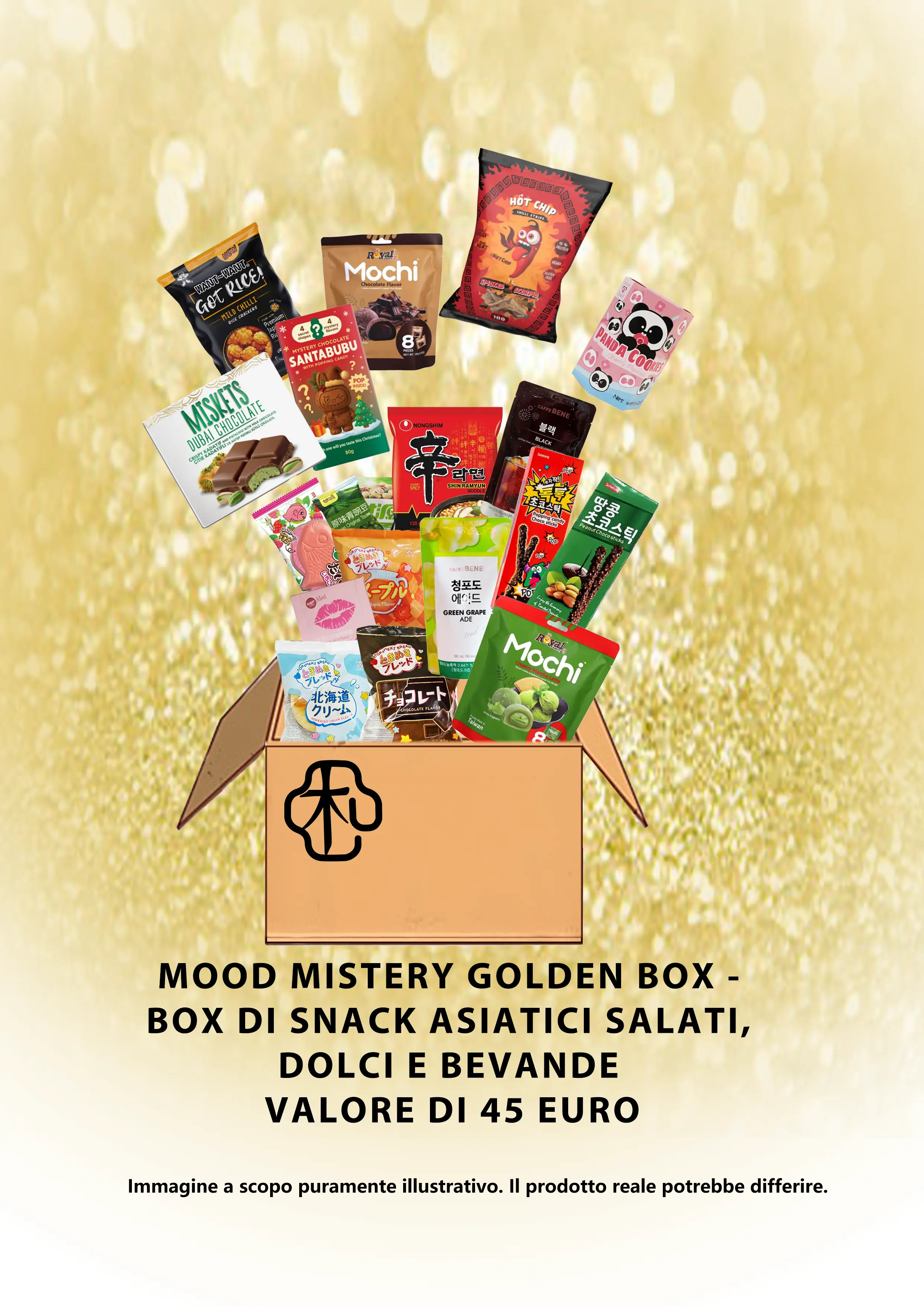 MOOD MISTERY GOLDEN BOX– BOX DI SNACK ASIATICI SALATI DOLCI E BEVANDE – VALORE 45€ Mood Market