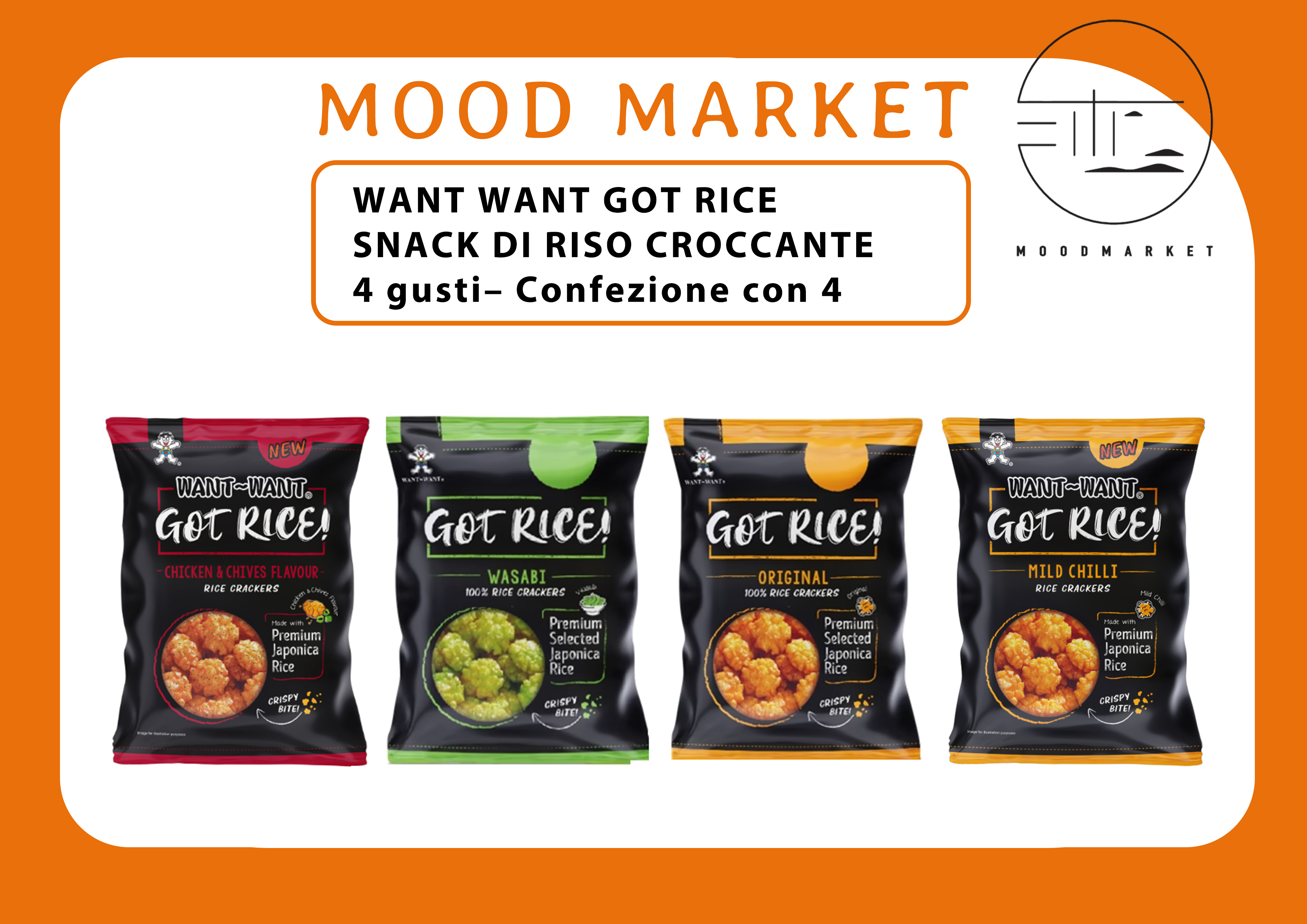 WANT WANT GOT RICE SNACK DI RISO CROCCANTE – BOX ASSORTITA 4 GUSTI (4 CONFEZIONI)