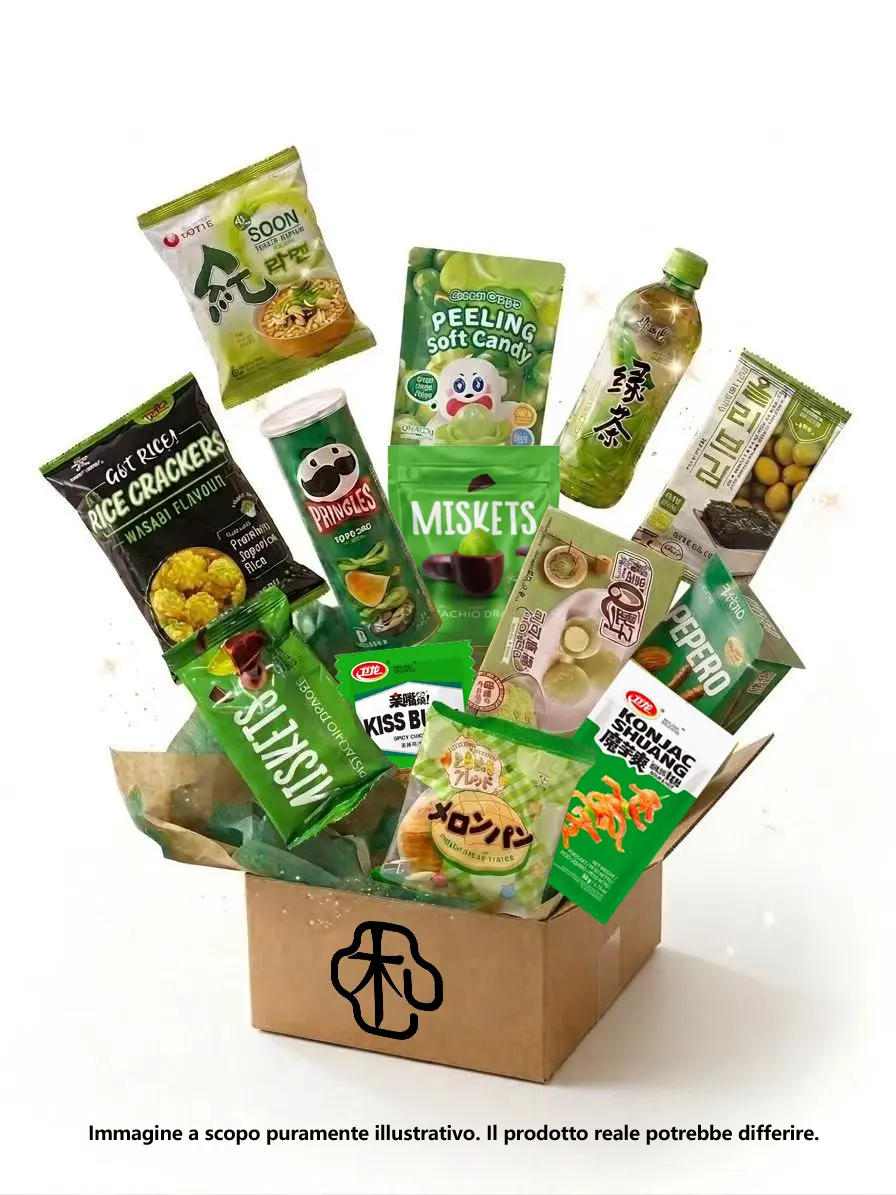 GREEEN BOX VEGGIE – BOX MISTERO DI SNACK ASIATICI VIRALI CON RAMEN, MOCHI E DRINK – VALORE 28€ Mood Market