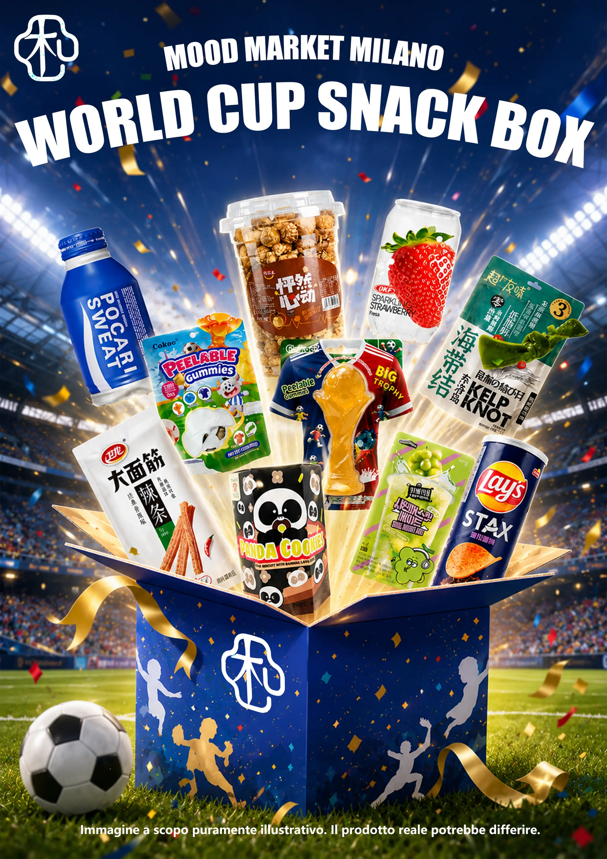 WORLD CUP SNACK BOX MOOD MARKET MILANO – BOX REGALO CON SNACK E BEVANDE ASIATICHE ASSORTITE A TEMA CALCIO Mood Market