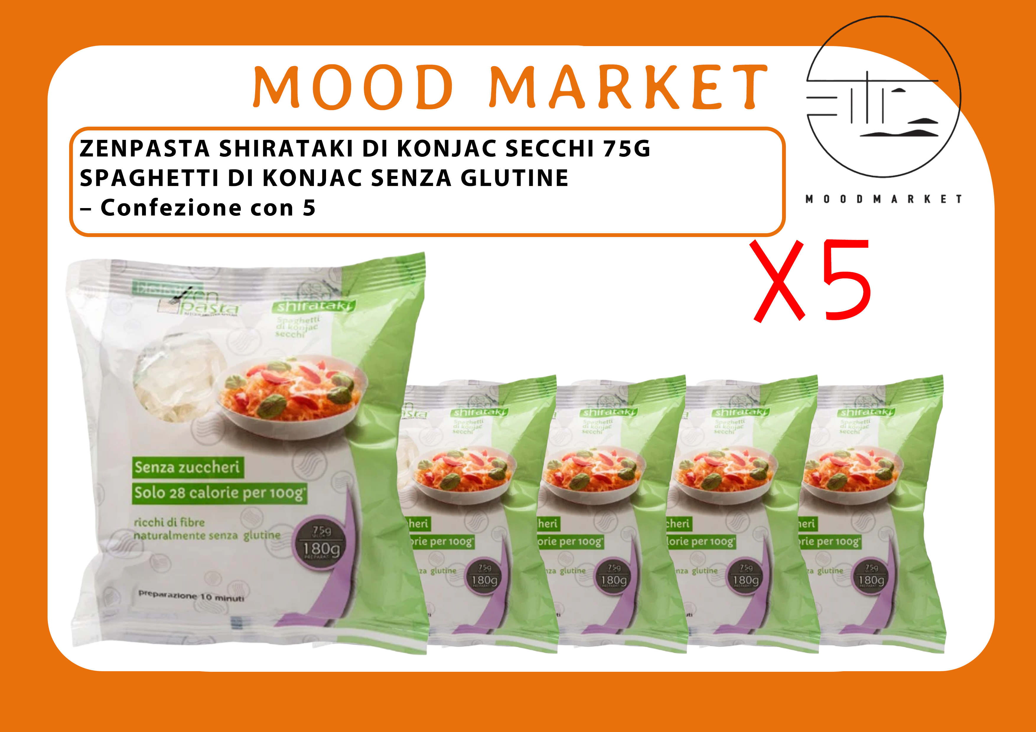 ZENPASTA SHIRATAKI DI KONJAC SECCHI 75G x 5 – SPAGHETTI DI KONJAC SENZA GLUTINE