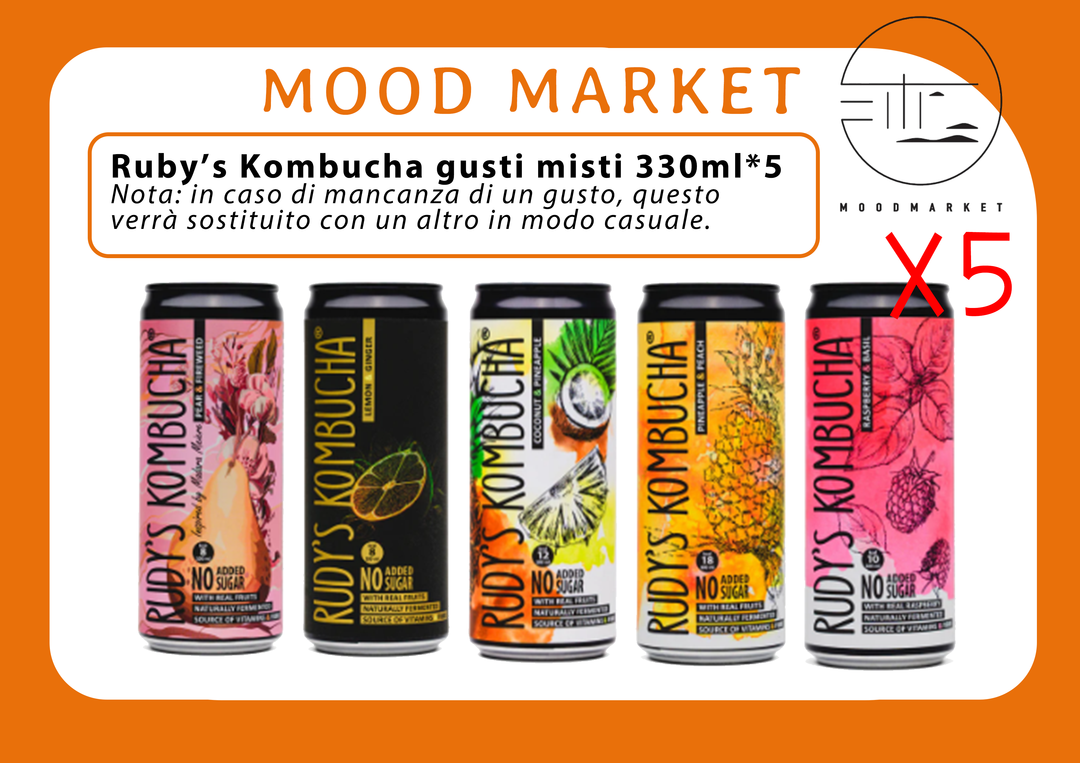 RUBY'S KOMBUCHA GUSTI MISTI 330ML × 5 – BOX ASSORTITA DI KOMBUCHA