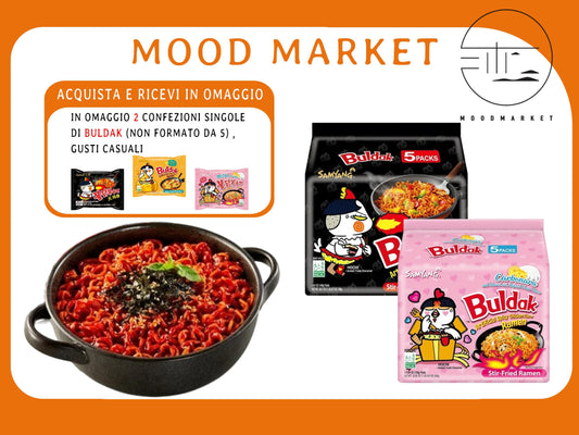 BULDAK RAMEN PICCANTE GUSTO CLASSICO E CARBONARA  CONFEZIONI DA 5 PACCHI, ACQUISTA E OTTIENI 2 PACCHI SINGOLI IN OMAGGIO 10X140G
