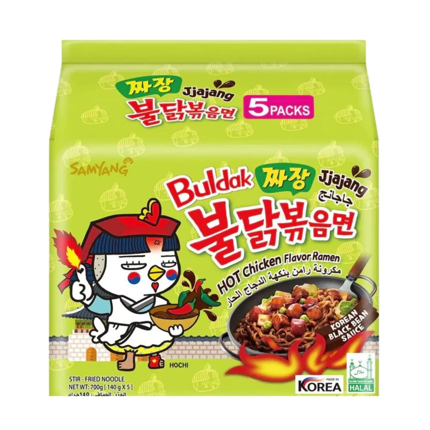 SAMYANG - RAMEN AROMA DI POLLO PICCANTE CON SALSA JJAJANG - 5 PZ - 140 G PAC