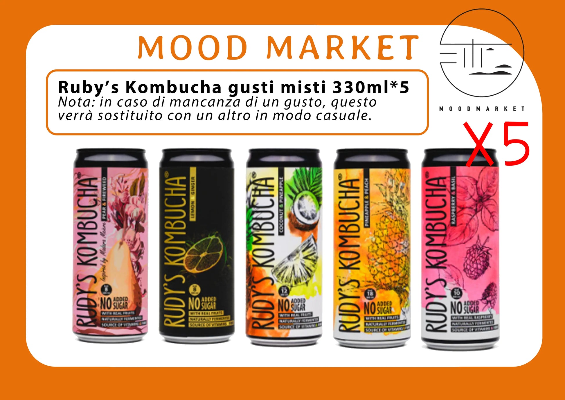 RUBY'S KOMBUCHA GUSTI MISTI 330ML × 5 – BOX ASSORTITA DI KOMBUCHA Mood Market