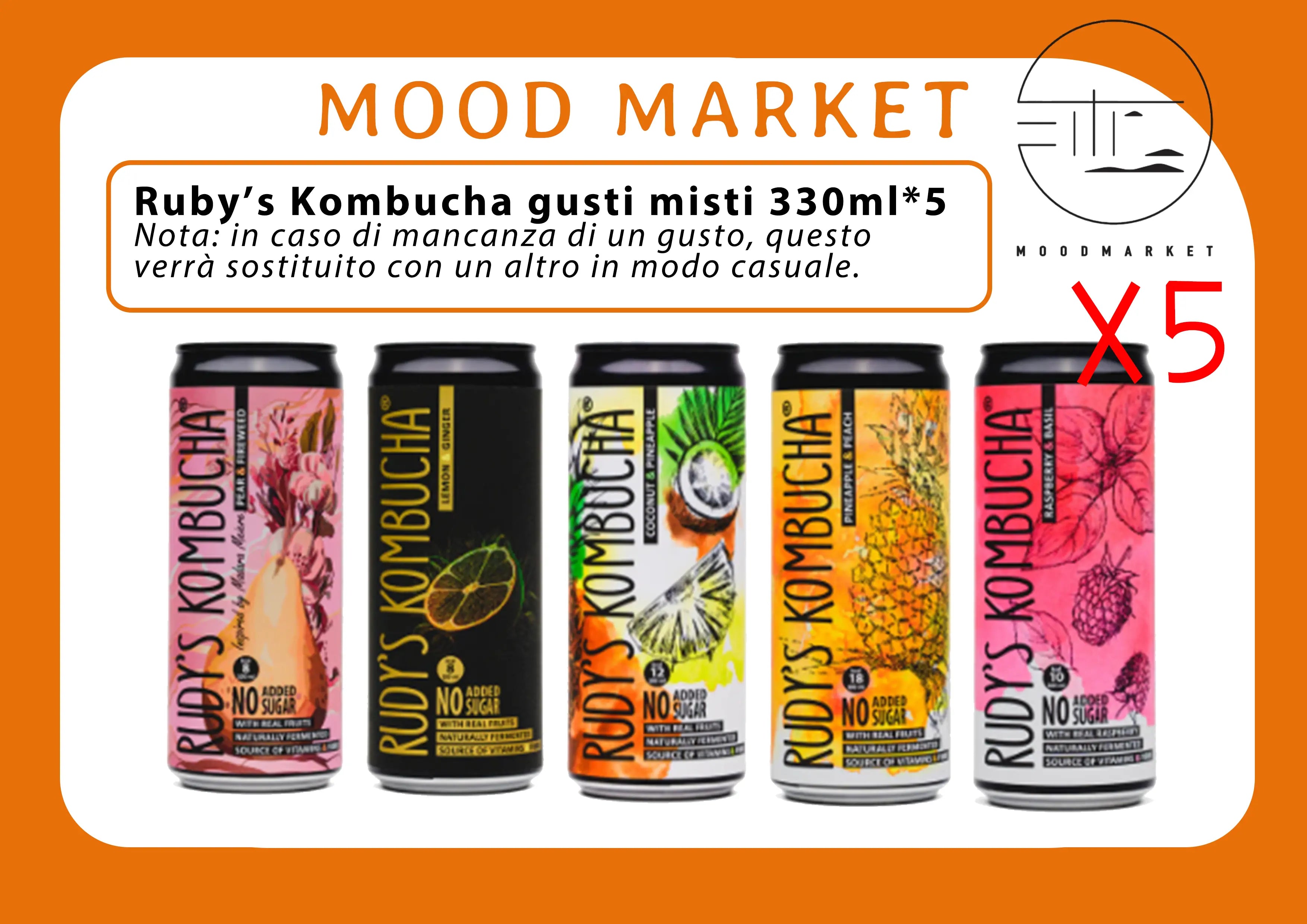 RUBY'S KOMBUCHA GUSTI MISTI 330ML × 5 – BOX ASSORTITA DI KOMBUCHA Mood Market