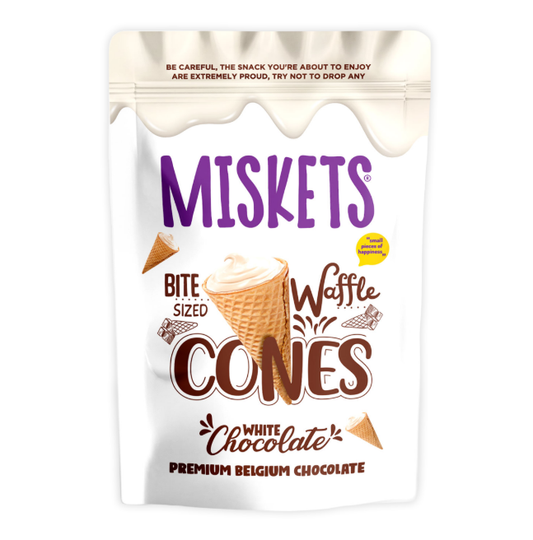 MISKETS – WAFFLE CONES BITE SIZED WHITE CHOCOLATE – PREMIUM BELGIUM CHOCOLATE 70G