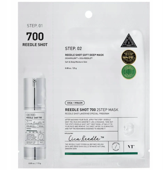 VT COSMETICS REEDLE SHOT 700 2STEP MASK – MASCHERA VISO LENITIVA E RIGENERANTE CON CICA REEDLE 25G