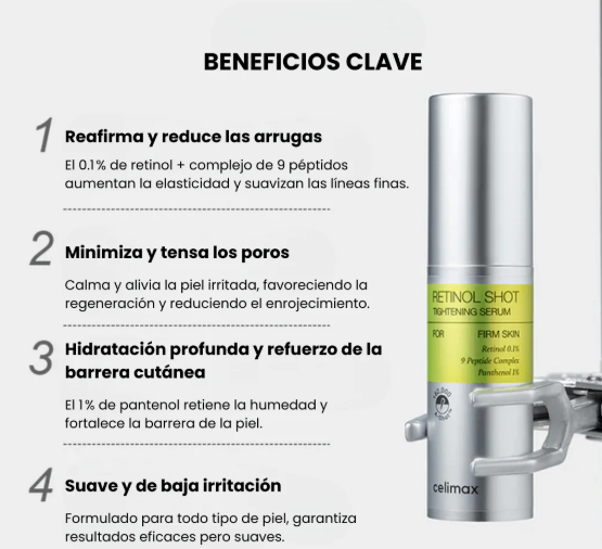 CELIMAX RETINOL SHOT TIGHTENING SERUM – SIERO VISO RASSODANTE CON RETINOLO 0,1% E PEPTIDI 30ML