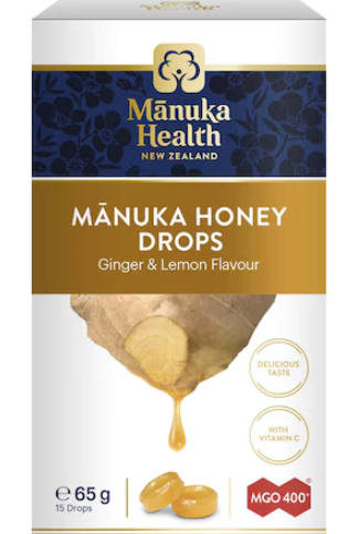 MANUKA HEALTH MĀNUKA HONEY DROPS ZENZERO E LIMONE MGO 400+ 65G – CARAMELLE AL MIELE DI MANUKA