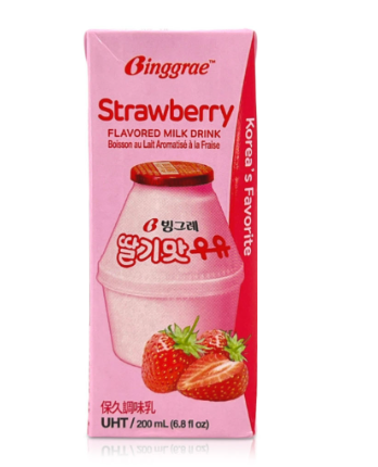 BINGGRAE STRAWBERRY FLAVORED MILK DRINK 200ML – BEVANDA AL LATTE GUSTO FRAGOLA COREANA
