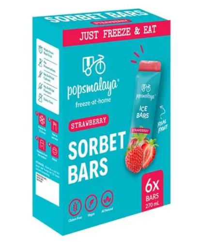 POPSMALAYA SORBET BARS STRAWBERRY 6X45ML (270ML) – SORBETTI ALLA FRAGOLA DA CONGELARE
