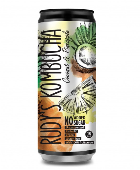 RUDY’S KOMBUCHA COCONUT & PINEAPPLE 330ML – BEVANDA KOMBUCHA AL COCCO E ANANAS SENZA ZUCCHERI AGGIUNTI Mood Market