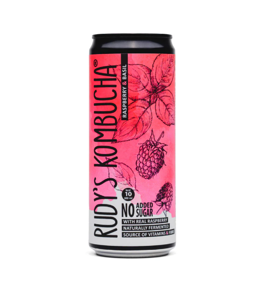 RUDY’S KOMBUCHA RASPBERRY & BASIL 330ML – BEVANDA KOMBUCHA AL LAMPONE E BASILICO SENZA ZUCCHERI AGGIUNTI Mood Market