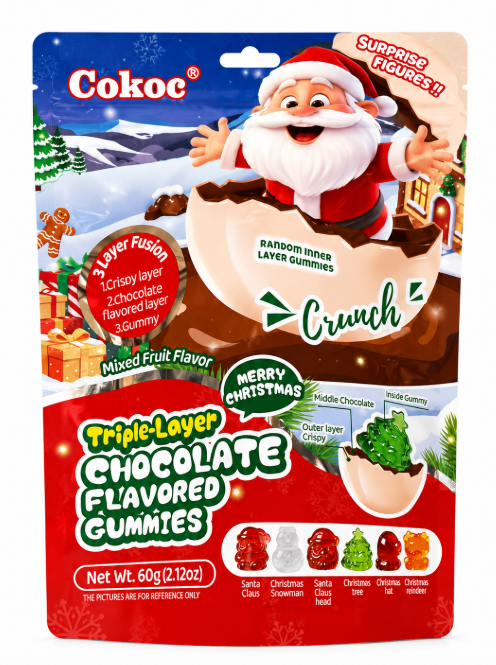 cokoc triple-layer chocolate flavored gummies caramelle gommose al cioccolato e frutta mista christmas series 60g Mood Market