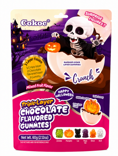 cokoc triple-layer chocolate flavored gummies caramelle gommose al cioccolato e frutta mista halloween series 60g Mood Market