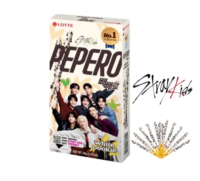 LOTTE x StrayKids – PEPERO STICK RICOPERTO CON CIOCCOLATO BIANCO E BISCOTTI DI CIOCCOLATO FONDENTE – 32 G lotte