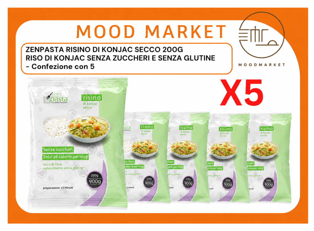 Zenpasta riso di konjac secco 200g x5 – riso di konjac senza zuccheri e senza glutine Mood Market