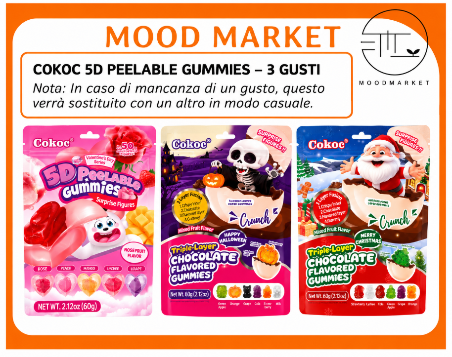 Cokoc 5d peelable gummies assortiti – 3 gusti Mood Market