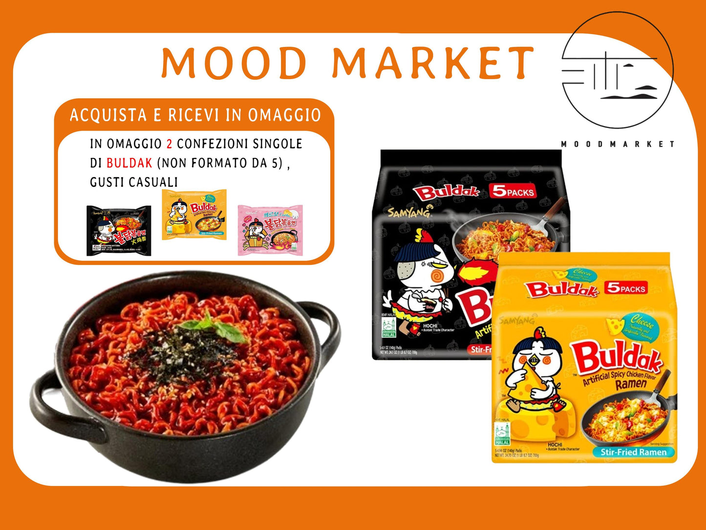 BULDAK RAMEN PICCANTE GUSTO CHEESE E CLASSICO CONFEZIONI DA 5 PACCHI, ACQUISTA E OTTIENI 2 PACCHI SINGOLI IN OMAGGIO 10X140G