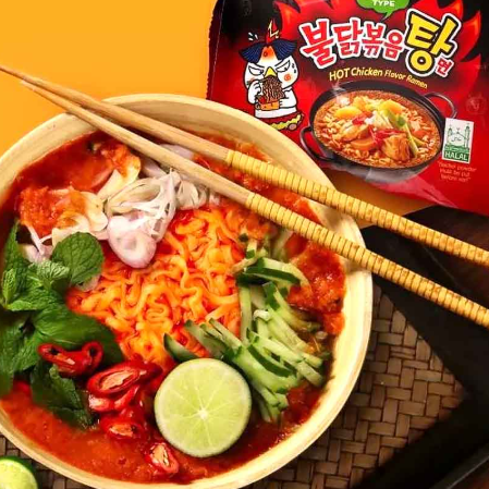 5 gemischte Ramen-Packungen: Buldak-Käse, Carbonara, Kimchi, scharfes Hähnchen, Eintopf (5 x 140 g)