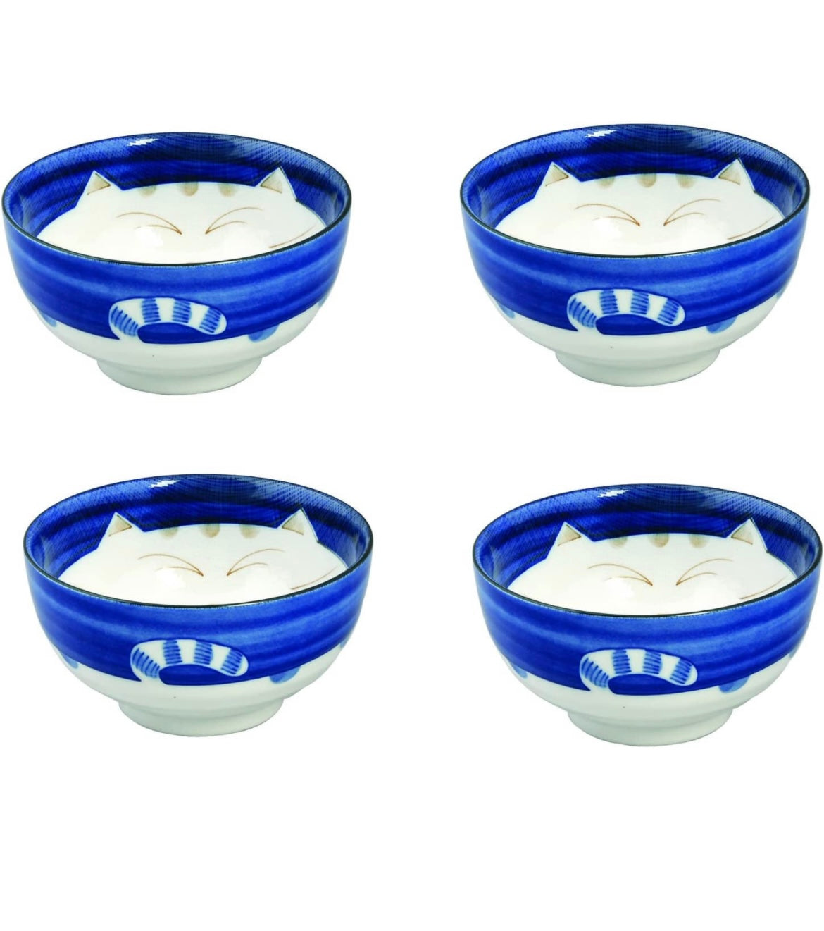 SET OF 4 MANEKI NEKO LUCKY CAT BOWLS